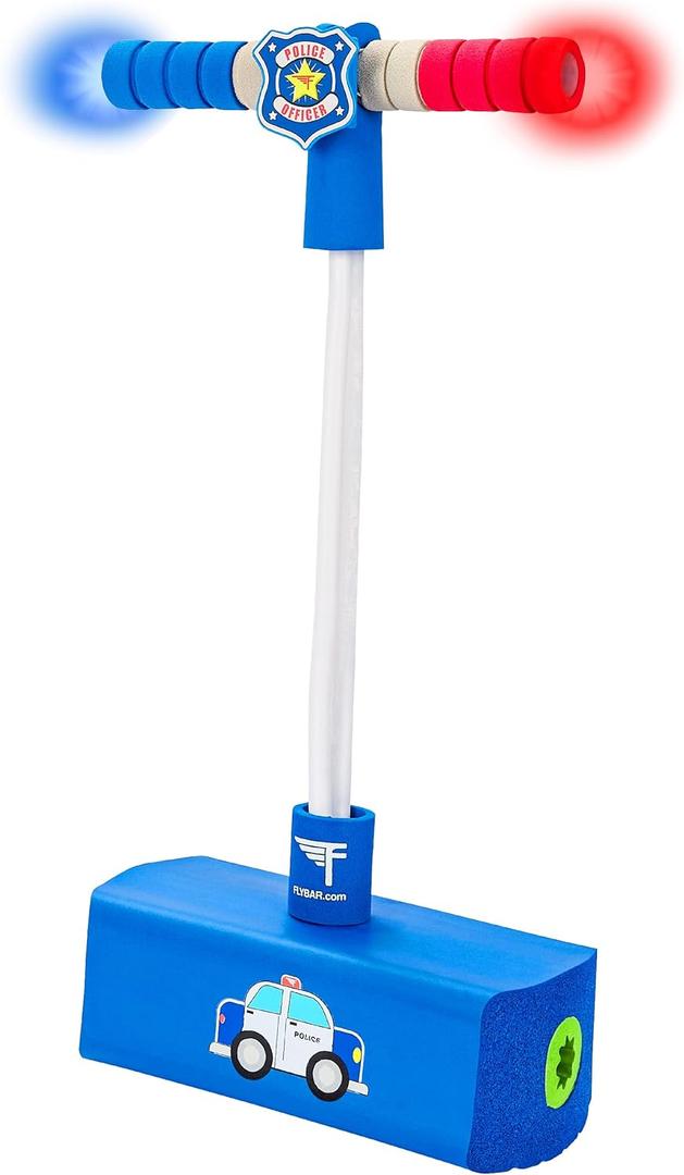 Flybar My First Foam Pogo Jumper for Kids Fun and Safe Pogo Stick for Toddlers, Durable Foam and Bungee Jumper for Ages 3 and up, Supports up to 250lbs (Large, Blue Police)