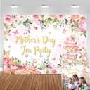8x6ft Happy Mother's Day Backdrop Let's Partea Tea Party Mothers Day Photography Background Pink Floral Mothers Day Party Decorations Teacup Cupcake Wall Decor Banner