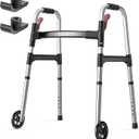 HOMLAND Walkers for Seniors, One-Hand Folding, 8 Height Adjustments, Walkers with Wheels, 2 Skis and 5" Wheels, Lightweight Walker for Seniors, Standard Walkers for Seniors, Aluminum Frame, Silver