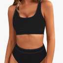 BMJL Women's High Waisted Bikini Sets Sporty Two Piece Swimsuits Color Block Cheeky High Cut Bathing Suits, L