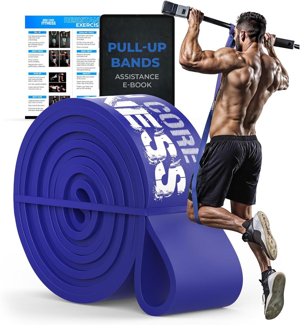 Pull Up Assistance Resistance Bands - Long Loop Power Bands for Men and Women - Strength Power Flexibility Training at Home & Gym - Ebooks & Workout Chart Included by Iron Core Fitness (#9 Blue)