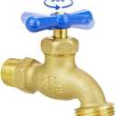 TMOK Large Flow Outdoor Spigot Water Faucet Hose Bib 1/2"Male NPT Inlet x 3/4" Male GHT Outlet Heavy-Duty Brass Garden water Valve, Multi-Turn Water Control, Includes Teflon Tape & Washers