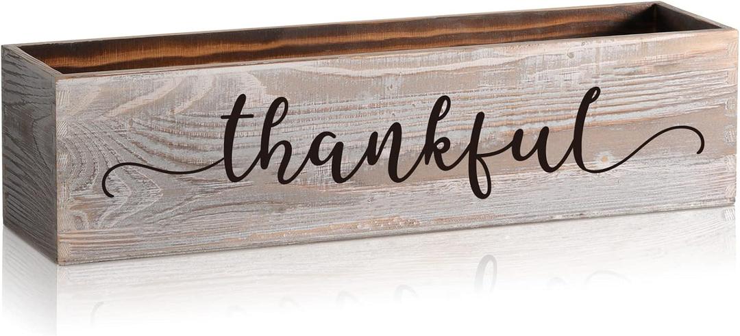 Patelai 1 Pcs 15.7inch Centerpiece Table Decorations Wood Planter Rectangular Planter Decorative Window Planters Rustic Wooden Box Floral Natural Centerpieces for Wedding Decor(Thankful Style)