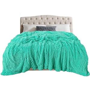 TOONOW Extra Soft Fuzzy Faux Fur Blanket Queen Size 78"x90", Reversible Lightweight Decorative Blankets and Throws Super Soft Cozy Microfiber Fleece Fuzzy Blankets for Couch Bed, Turquoise