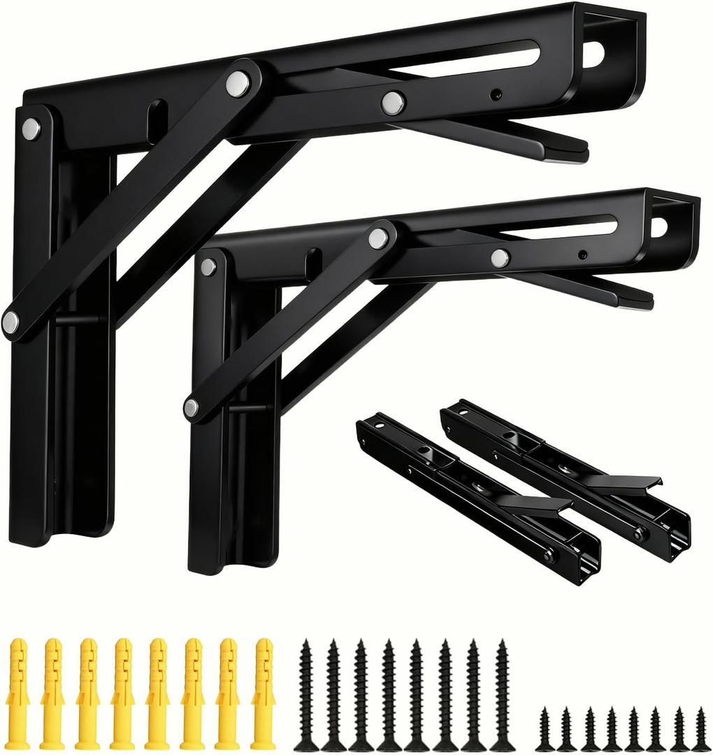 Folding Shelf Brackets, Collapsible Heavy Duty Shelf Brackets for Fold Down Desk, 18 Inch with 4 Pack, Black