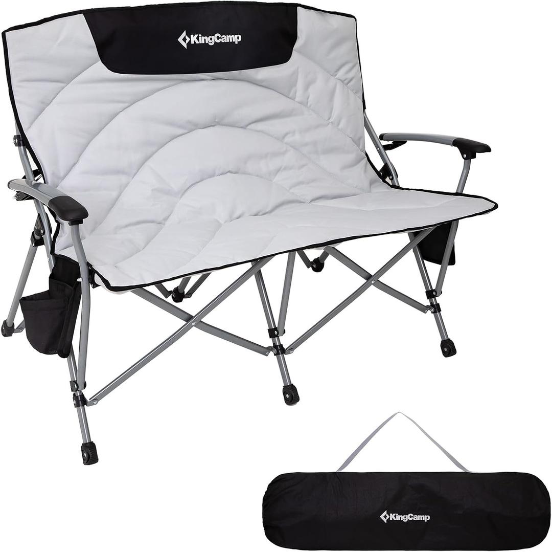 KingCamp Double Camping Chair, Oversized Heavy Duty Loveseat for Adults Portable Folding XL 2 Person Couch Padded Comfortable Two Seat with Cup Holder for Outdoor Lawn Backyard