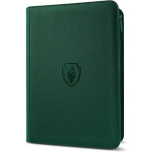 9 Pocket Zipper Card Binder, Fabmaker 360 Trading Card Holder Book, Premium PU Cover Zip Binder for Cards, Durable Side Loading Card Folders Album for MTG, TCG, Game Cards, Sports Cards, Dark Green (9 Pocket - 13.9" x 10.5")