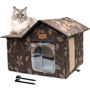 Outdoor Cat House Cat House for Indoor and Outdoor Use - Insulated and Weatherproof,Cat House with Transparent Curtains and Pet Mats, Waterproof Shelter for Stray Cats (19.5''x17.5''x13.5'')