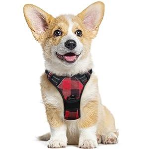 rabbitgoo Dog Harness for Large Dogs No Pull, Adjustable Dog Walking Vest Harness with 2 Leash Clips, Comfort Padded Pet Harness with Handle, Reflective Front Body Harness, Red Plaid, Small