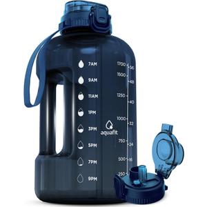AQUAFIT Half Gallon Water Bottle with Time Marker - Straw & Chug Lid - BPA Free Gym Water Bottle with Straw - Big Gallon Jug (Nebula, 64 oz - 2in1 Lid)