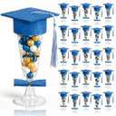 Yiyiring 25 Set 2026 Graduation Party Favors Graduation Cap Champagne Plastic Flutes Grad Cap Jar Container with Graduate Caps Tassel Lid Scroll Stickers Table Decor for DIY Grad Party(Blue)