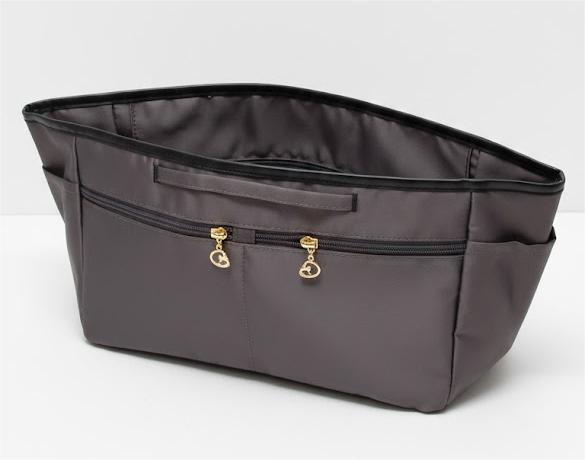 GIVLEFLY Large Tote Bag Organizer Insert, Purse Organizer with Zippered and Multiple Pockets and Cup Holder, Lightweight Handbag Divider with Handle Gray