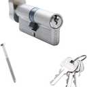 60MM Solid Brass Lock Cylinder with 3 Brass Keys Satin Nickel Color Cylinder Door Lock Replacement (Color:Satin Nickel, 60MM-Thumbturn,Material: Brass)