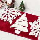 Christmas Decor Bathroom Rugs Red White Snow Bath Mats Non-Slip Bath Rug Absorbent Washable Shower Rug for BathtubIndoor, Kitchen, Toilet Decorations 20"x 32"