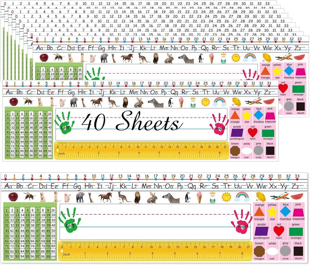 Desk Nameplates,40pcs Name Tags for Classroom,Waterproof Multipurpose Manuscript Students Name Plates for desks Classroom with Multiplication,Fractions and Percentages Table(Animal Style) (13.8''x4'')