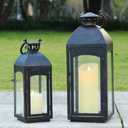 NEEDOMO Lanterns Decorative Indoor&Outdoor, 20''/16''H Set of 2 Outdoor Lanterns for Porch,Metal Frame Candle Holders Hanging Lights with Glass, Spring, Fall, Christmas