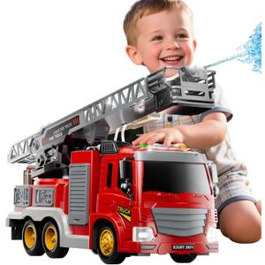 JUKUDAHU Fire Truck Toy for Kids 3 4 5 6 7 8 Years Old - Fire Trucks Playset with Rotating Ladder, Sound and Light, Vehicle Toys for Boys 5-8, City Cars Toyset, Birthday Gifts for Girls Toddlers 3+