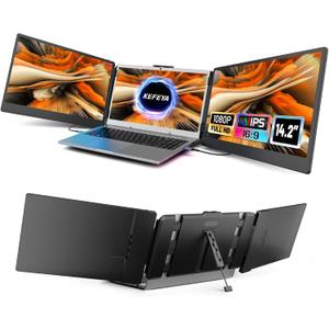 Laptop Screen Extender, 14.2" Portable Triple Monitor for Laptop with Full HD IPS Display, Monitor Extender Compatible with Mac, Windows, Chrome, Fits 13-17 Inch Laptops