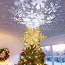 DG-Direct Christmas Tree Topper Lighted with Golden Snowflake Projector, Led Rotating Magic Snowflake, 3D Hollow Glitter Lighted Gold Snow Tree Topper for Christmas Tree Decorations