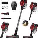 Cordless Vacuum Cleaner, 30Kpa Home Stick Vacuum, Smart Display & 1.5L Dust Cup, 55mins Max Runtime, Rechargeable Lightweight Handheld Vavuum for Pet Hair/Carpet/Hardwood Floor/Car (Red)