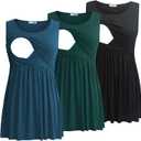Bearsland Women's Maternity Nursing Tank Tops Sleeveless Scoop Neck Breastfeeding Shirt Pregnancy Clothes (X-Large, Black&green&vivid Blue)