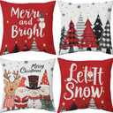 Christmas Pillow Covers 18x18 inch Set of 4, Christmas Decorations Cushion Covers, Xmas Pillow Covers, Pillowcases Throw Pillow Covers for Sofa Couch Home Decor (Red White)