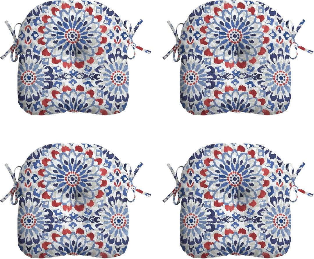 Arden Outdoor Tufted Bistro Seat Cushion, Set of 4, 14.5 in x 15 in, Rain-Proof, Fade Resistant Clark Blue