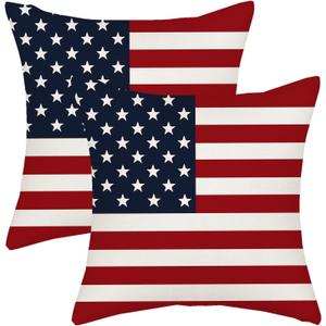 4th of July Pillow Covers 18x18 Independence Day Memorial Day Outdoor Decor Throw Pillows for Couch American Flag Patriotic Star and Stripes Pillowcase Decorative Cushion Case for Sofa Set of 2