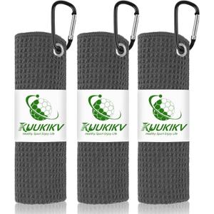 3 Pack 16" X 16" Golf Towels for Golf Bags for Men, Premium Waffle-Pattern Golf Towel with Carabiner Clip, Super Absorbent Microfiber Towel, Golf Accessories for Men, 3 Dark-Gray Colors
