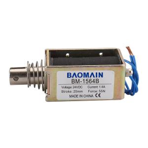 Baomain Push Pull Electromagnet Solenoid JF-1564B DC24V 1.4A Stroke 20mm 55N Open Frame Linear Actuator