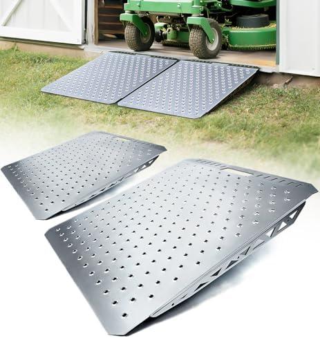 Toplamper Heavy-Duty Shed Ramp for Riding Mower, Ramps for Sheds Garage Threshold Doorway Lawn Mowers Tractor Snow Blower Wheelchairs Garden Cart, 1500LBs Loading Anti-Slip Punch Plate Ramp - 1 PCS 24 x 29