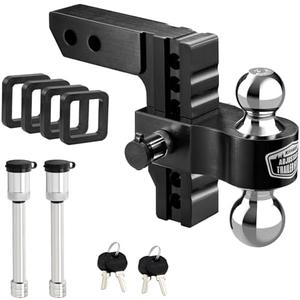 Kohree 6" Adjustable Trailer Hitch Fit 2 Inch Receiver, Dual Solid Ball 2" and 2-5/16"(12,500 LBS GTW), Drop & Rise Heavy Duty Aluminum Tow Hitch with 4 Silencer Pads & 2 Locking Hitch Pin, Black