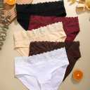 ROSYCORAL Cotton Underwear for Women Lace Trim Briefs Soft Low Rise Ladies Stretchy Hipster Bikini Panties 5 Pack (XL)