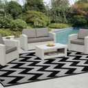 Easy-Going Reversible Outdoor Rugs 4x6ft Waterproof Plastic Straw Rug Stain & UV Resistant Floor Mat for Patio Porch RV Backyard Pool Deck Picnic Beach Trailer Camping (Waved Black & Light Grey)