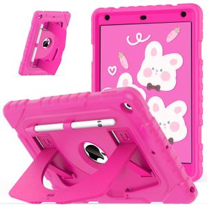 OKP Case for iPad 9th/ 8th/ 7th Generation 10.2 Inch (2021/2020/2019), Shockproof Rugged Heavy Duty i Pad 9 8 7 th Gen Protective 10.2'' Cover with Pencil Holder/Kickstand, Hot Pink