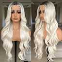 X-TRESS 30 Inch Blonde Lace Front Wigs with Body Wave, Pre Plucked, Synthetic Lace Frontal Wig with Dark Roots, 13x4x1 Density (28")