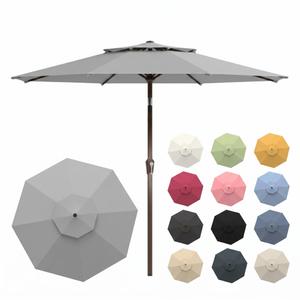 Patio Kingdom 10FT Patio Umbrella, 2 Tier Outdoor Table Umbrella, Large Vented Market Umbrellas with Push Button Tilt and Crank, 8 Sturdy Ribs for Backyard, Deck, Pool, UPF50+ UV Protection, Light Gray