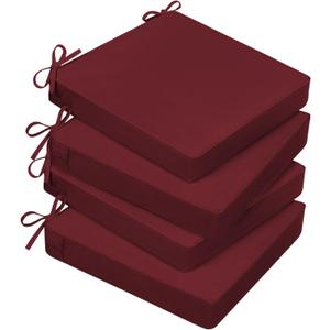 Basic Beyond Outdoor Chair Cushions for Patio Furniture, Waterproof Outdoor Seat Cushions Set of 4 19 x 19, Patio Chair Cushions Set of 4 with Ties and Handle, Burgundy