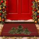 Lanpn Christmas Welcome Natural Coir Door Mat, Merry Christmas Tree Large Coco Front Door Outdoor Doormat Outside Entrance Porch Non Slip Rubber Rug Winter Xmas Farmhouse Decor (Red, 36x24 inch)