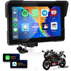 HD IPS Touch Screen Portable Wireless Apple Carplay Screen for Motorcycle&Wireless Android Auto GPS Navigation for Motorcycle,Car Play with Dual Bluetooth Waterproof,Siri,7Inch for Motorbike METEESER