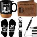 5 Pcs Police Gifts for Men Valentine's Day Gifts Set Include Sock and Ceramic Mug Leather Wallet 6 in 1 Multi Tool Pen Keychain Dad Present from Son Daughter Husband Present