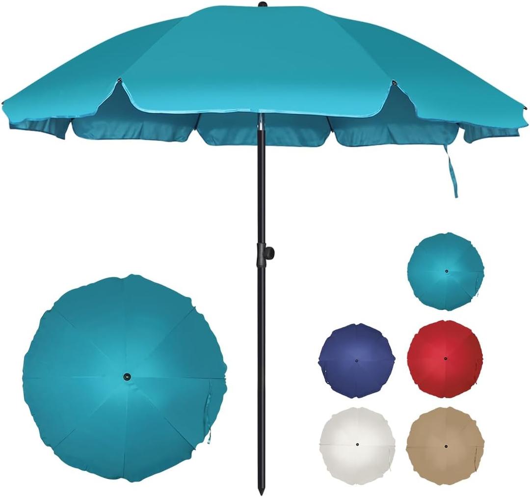 Blissun 6.5ft Patio Umbrella with Push Button Tilt & Height Adjustable, UV50+ Sun Protection with Sturdy Fiberglass Ribs & Iron Pole, Market Umbrella for Outdoor Table Garden Backyard Beach, Cerulean