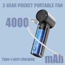 Turbo Handheld Fan 4000mAh, 12H Max Cooling 3-Speed Portable Mini Fan, Type-C Rechargeable Personal Pocket for Travel Outdoor Camping Fishing Home Office (Black)