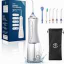 Water Dental Flosser Cordless, Portable Oral Irrigator with 5 Modes, 300ML Tank, Rechargeable, IPX7 Waterproof, Travel & Home Teeth Cleaner for Braces and Gums