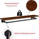 Clothes Rack 36in, Wall Mounted Garment Rack with Real Walnut Wood Shelf, Heavy Duty Hanging Clothes shelf, Multi-Purpose Hanging Rod, Space-Saving Closet Storage (Walnut, 1T36IN)