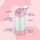 Ello Kids Colby 12oz Stainless Steel Insulated Water Bottle with Straw and Built-In Silicone Coaster Carrying Handle and Leak-Proof Locking Lid for School Backpack, Lunchbox, and Outdoor Sports