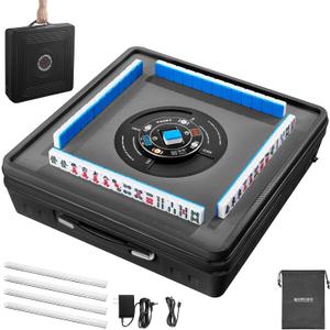 Matte Black Portable Automatic Mahjong Table - 152 Magnetic Tiles, Effortless Auto Shuffle, Ideal for American & Chinese Mahjong, Home Entertainment & Family Gatherings