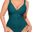 SHAPELLX Womens One Piece Swimsuit Tummy Control Ruched Slimming Swimwear Bathing Suit with Adjustable Lace-Up Back (XX-Large, Sage Green)