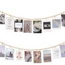 Mkono Hanging Photo Display with Clips, Boho Wooden Bead Garland Banner, Collage Card Picture Kids Art Holder String with 10 Clips for Christmas Bedroom Dorm Decor, Teen Girl Gifts, Brown, 2 Pack