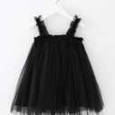 Baby Girl Tutu Dresses Sleeveless Toddler Flower Tulle Dress Princess Soft Pom Sundress (Black)